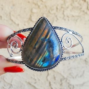 New Labradorite Adjustable Cuff Silver Bracelet.
